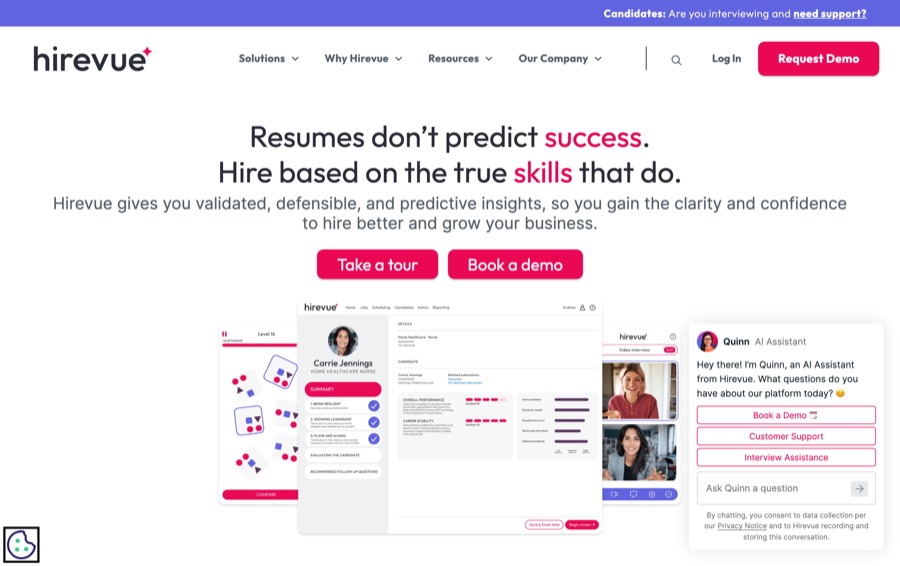 HireVue enterprise video interview platform homepage