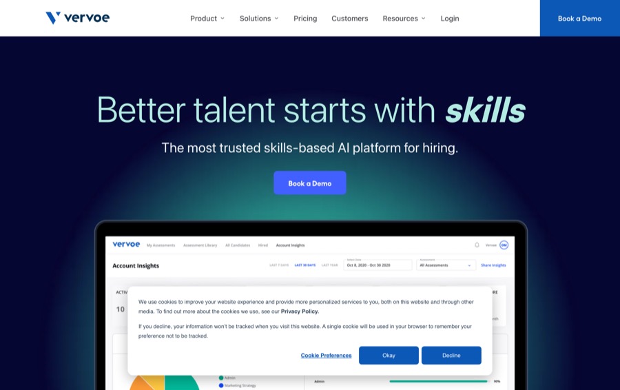 Vervoe skills assessment platform homepage
