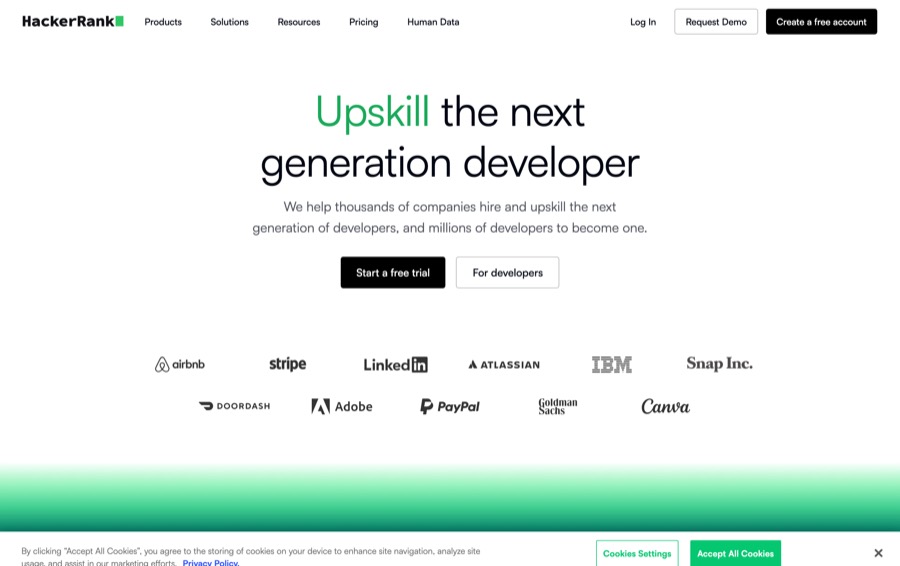 HackerRank technical screening platform homepage