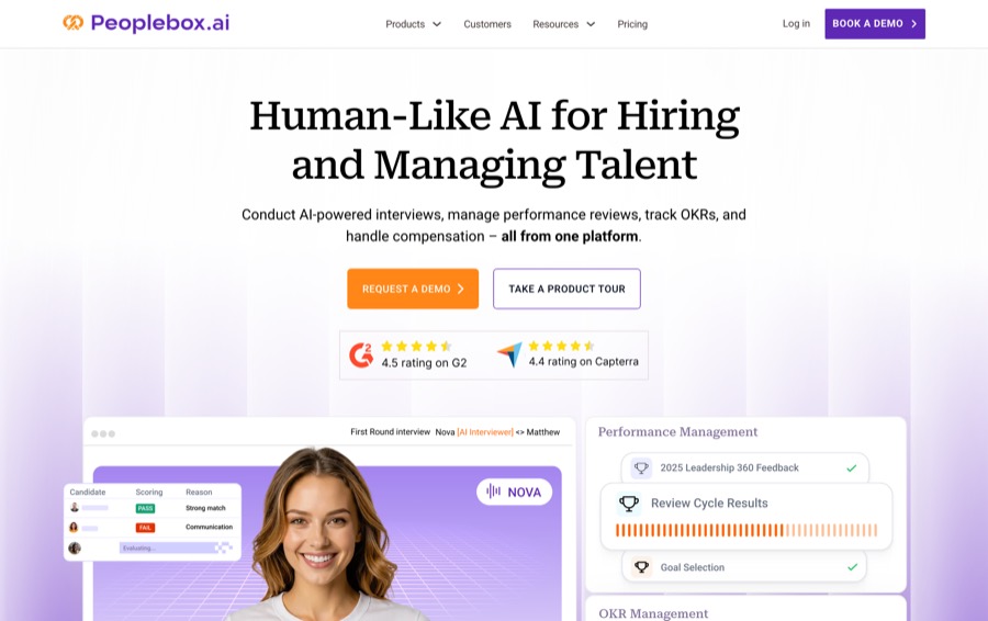 Peoplebox AI HR and screening platform homepage