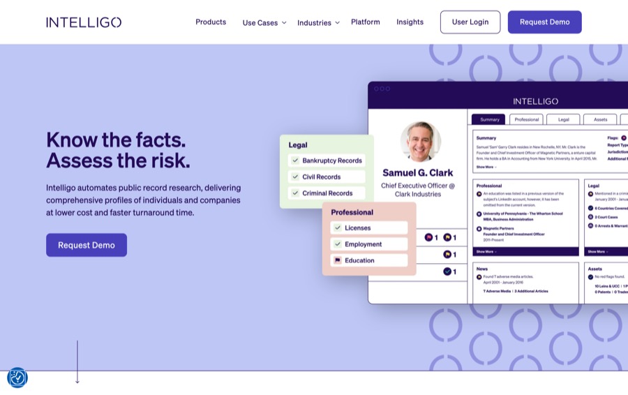 Intelligo background screening platform homepage