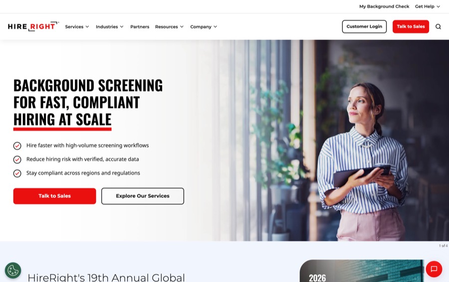 HireRight background screening platform homepage