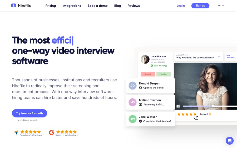 Hireflix one-way video interview software hero
