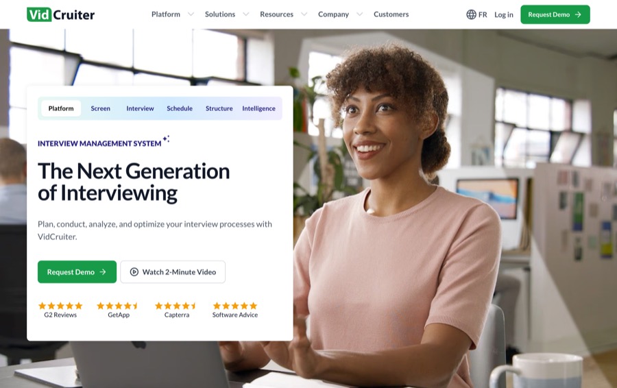 VidCruiter recruitment ATS and screening platform homepage
