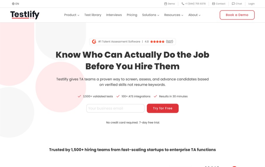 Testlify talent assessment platform homepage
