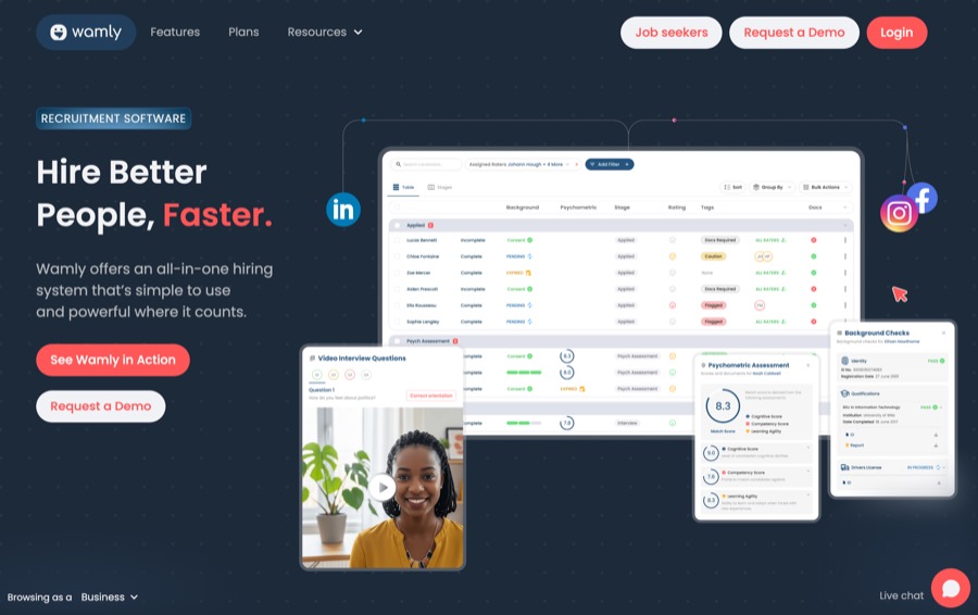Wamly one-way video recruitment software homepage