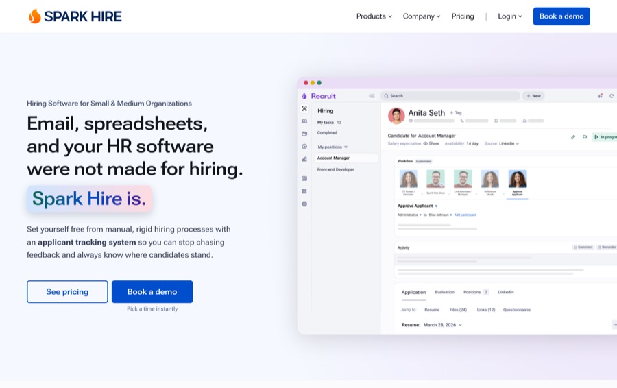 Spark Hire video interviewing platform homepage
