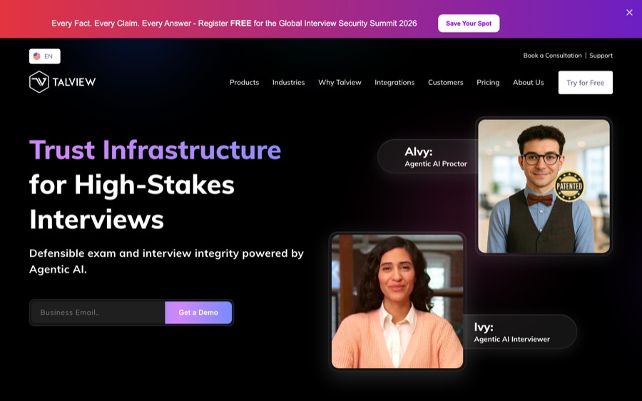 TalView enterprise interview and screening platform homepage