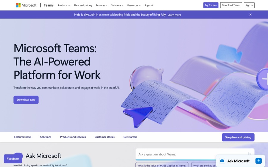 Microsoft Teams platform homepage