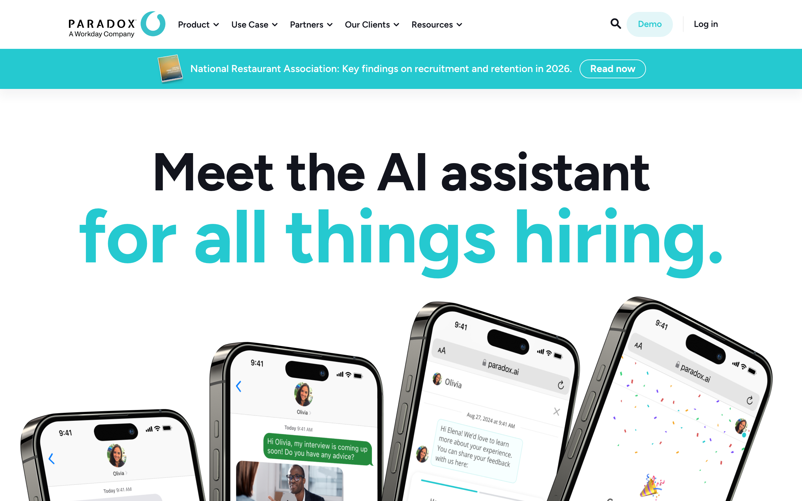 Paradox homepage with the headline Meet the AI assistant for all things hiring