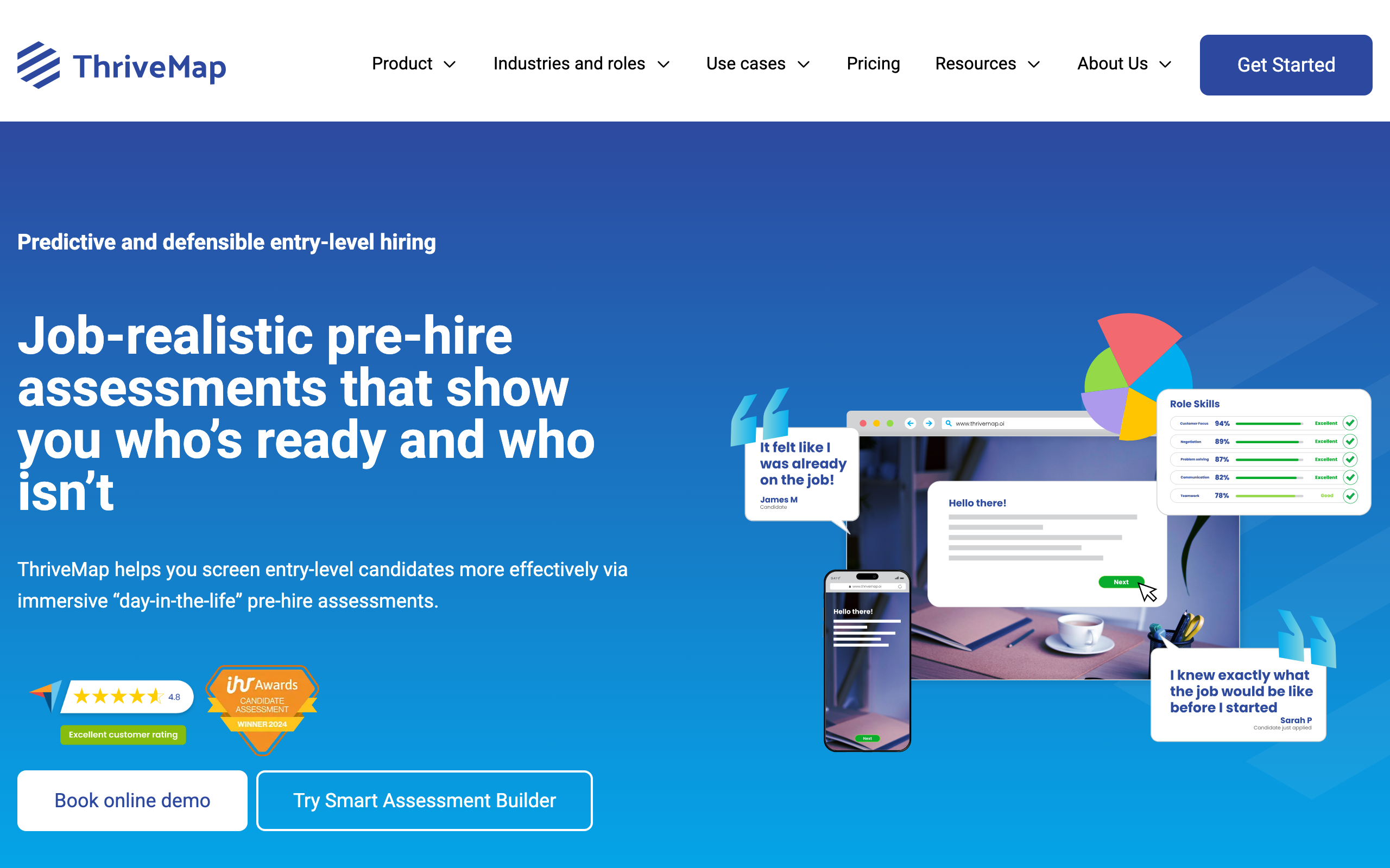 ThriveMap homepage about job-realistic pre-hire assessments